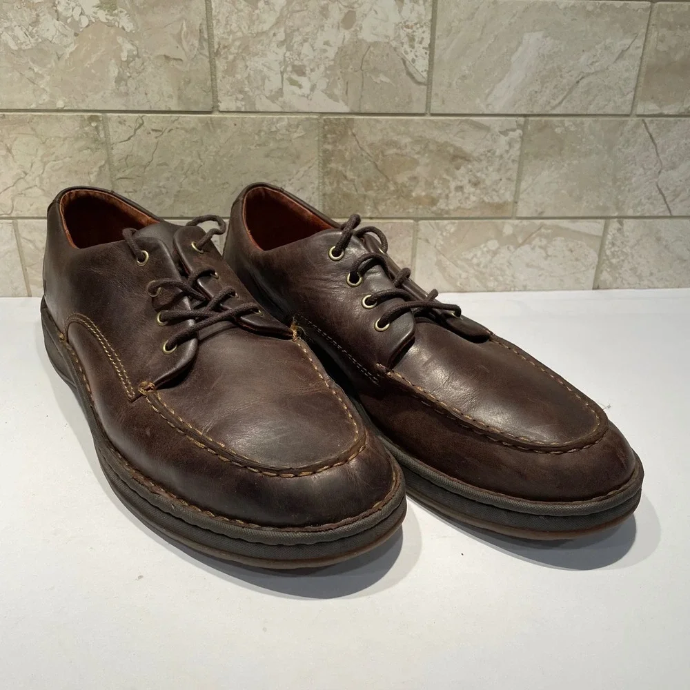 Born Nigel Tie Mens 13M Dark Brown Leather Moc Toe Oxford Shoes EUC